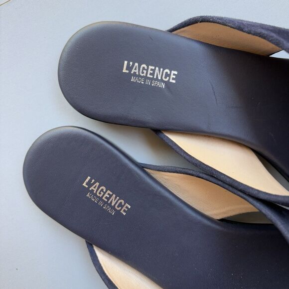 L'AGENCE Camila Slide Sandals Crossover 37 (US 7) Navy Blue Suede Leather Costal - Picture 8 of 9